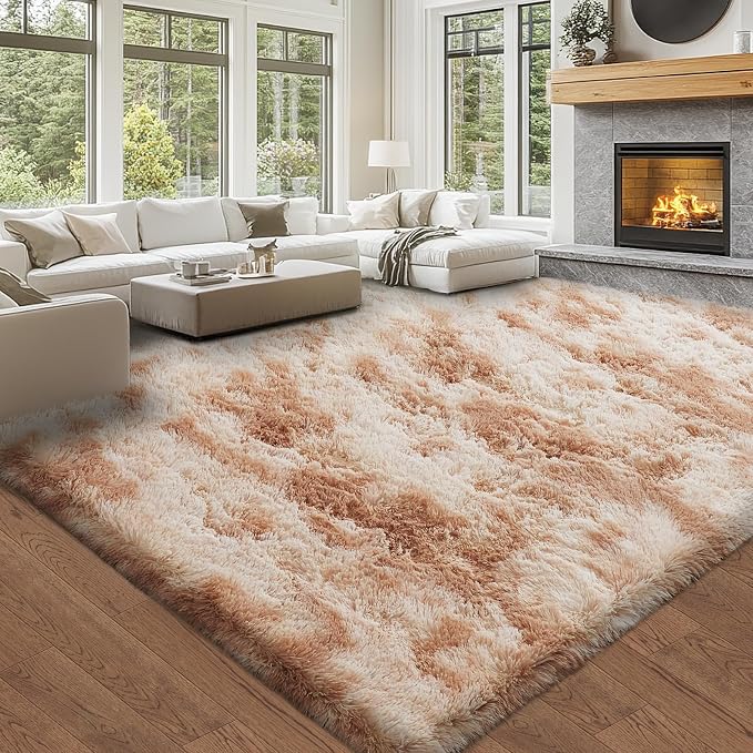 Topmaxcs 10x12 Tie-Dyed Beige Living Room Rug - Shag Modern Luxury | Subtle Tie-Dyed Pattern - Warm Neutral Beige - Plush Shaggy Pile - Soft Underfoot