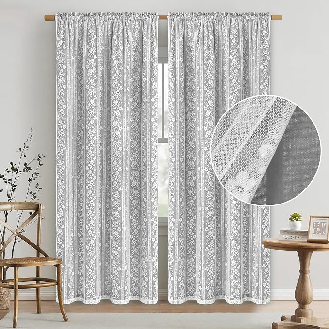 ASPMIZ Linen Curtains for Bedroom, Double Layered Boho Curtain 84 Inch Length 2 Panels Set, Rod Pocket Curtains & Drapes with Tiebacks, Light Filtering Drapes for Living Room, 52 x 84 Inch, Grey