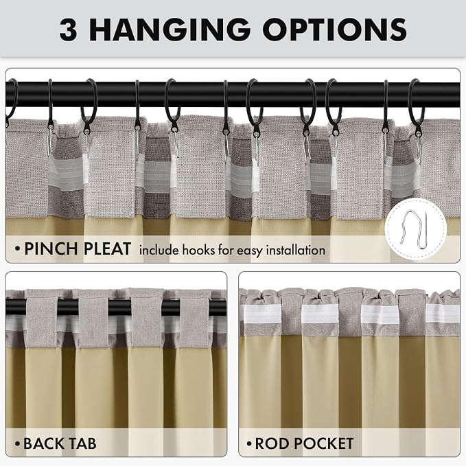 MIULEE 100% Blackout Linen Curtains for Bedroom 42 x 63 Inch Greige 2 Panel | Thermal Insulated, Room Darkening Drapes for Living Room, Back Tab Rod Pocket Pinch Pleated, Solid Luxury Decor