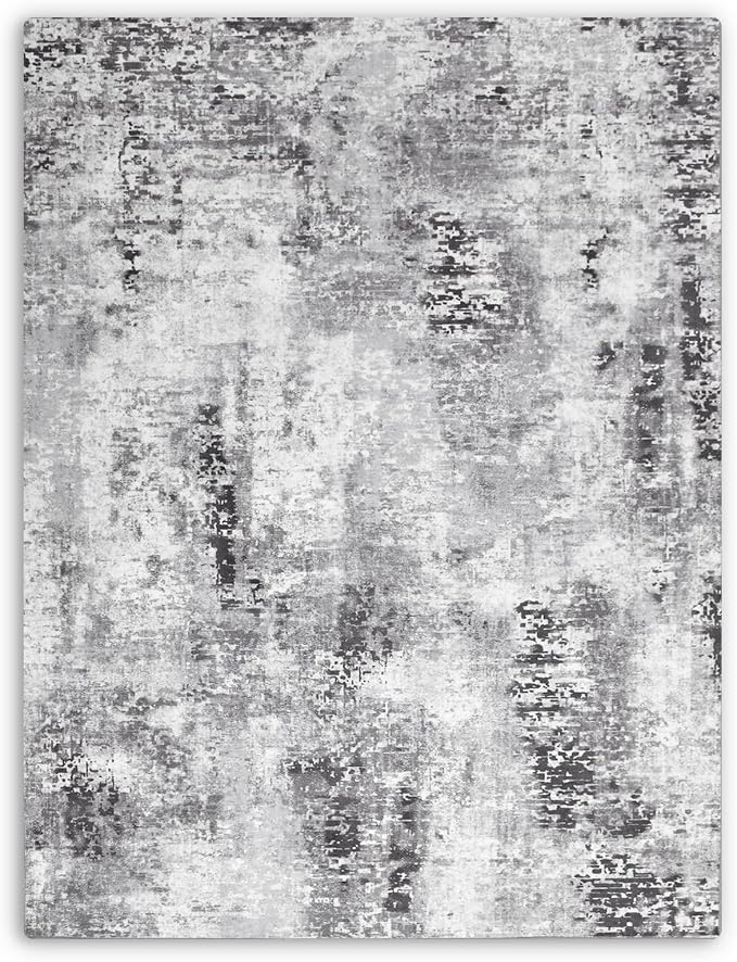 2x8 Grey Rug Runners for Hallways Kitchen Runner Rug Non Slip Washable Black Long Runner Rugs with Rubber Backing Soft Abstract Carpet Runner for Bedroom, Kitchen, Bathroom, Entryway