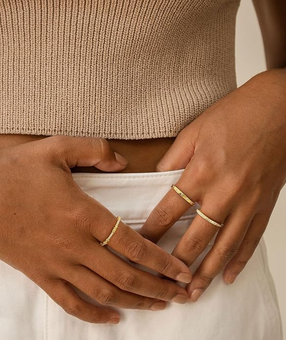 KAERUN Stackable Gold Rings for Women Non Tarnish Dainty 14K Gold Plated Stacking Rings Cubic Zirconia Thumb Ring Set Trendy Statement Wedding Bands Promise Engagement Rings for Women Size 6-10