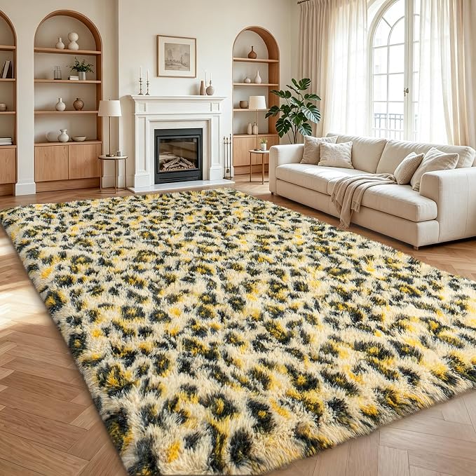Dssimo Leopard Rugs for Bedroom Living Room 8x10 Cheetah Print Rug | Fluffy Shag Faux Fur Rug, Animal Print Carpet with Non-Slip Backing, Soft Cozy Large Area Rug for Kids Room, Dorm, Playroom