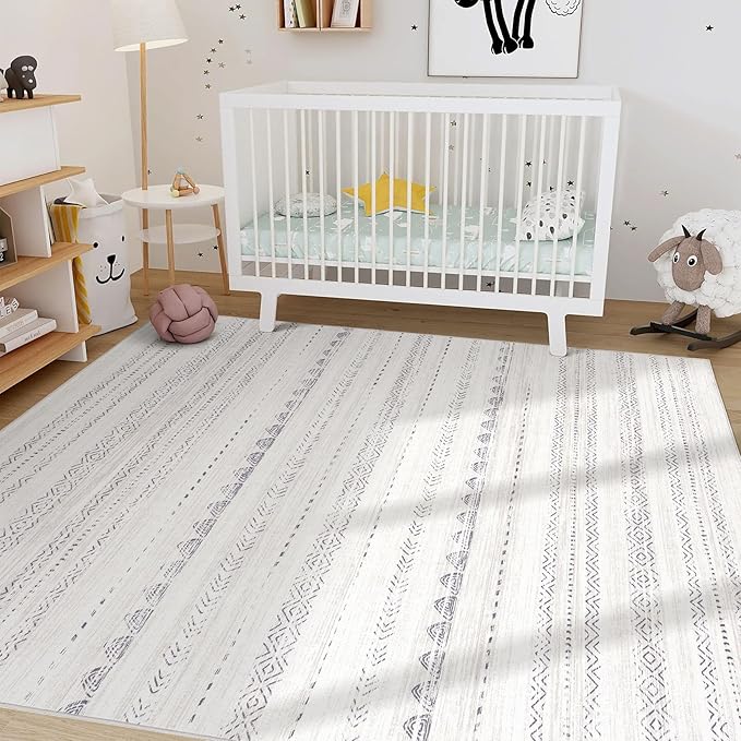 Nakagishi 8x11 Area Rugs Living Room: Washable Boho Large Neutral Soft Farmhouse Rug Stain Resistant Modern Moroccan Non-Slip Indoor Carpet for Bedroom Nursery Kids Playroom Office Dining Room- Gray