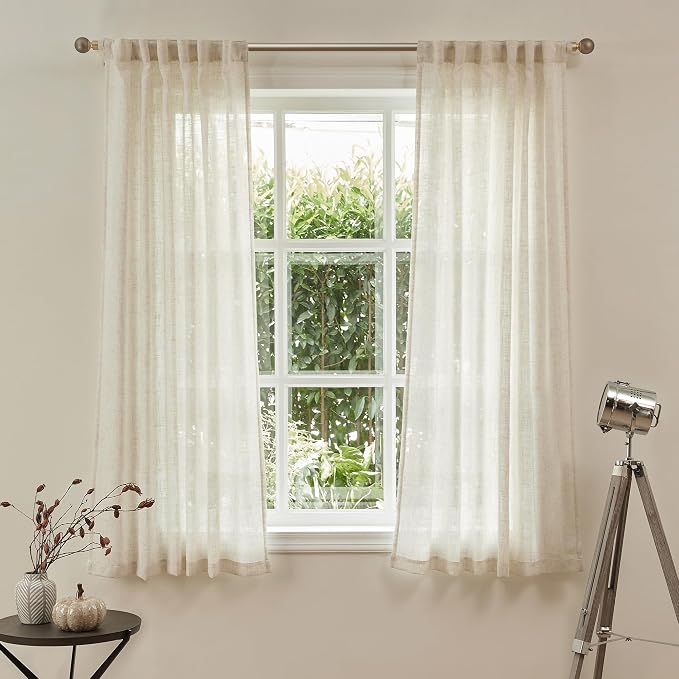 MYSKY HOME Sheer Curtains 63 Inch Length for Bedroom, Window Curtain Panels Light Filtering Privacy Protect Drapes Set, Boho Farmhouse Style Texture Soft Touch, 50" x 63", Linen, 2 Panels