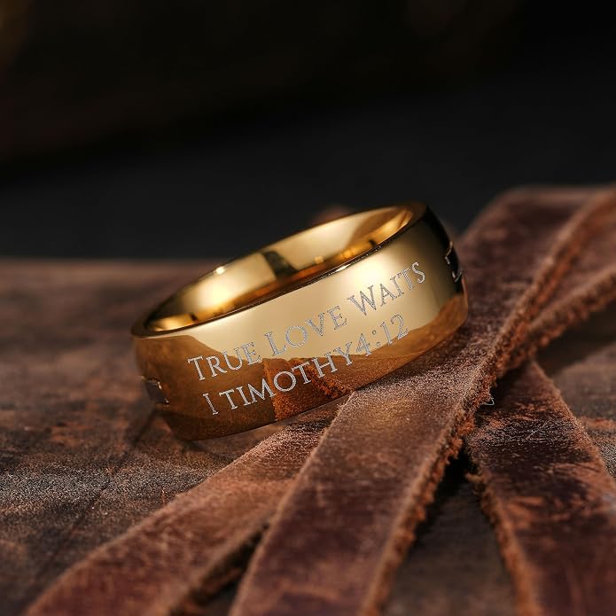 King Will Stainless Steel Men Ring Lord's Prayer Cross Ring Stainless Steel Men Wedding Ring, Wedding Band Bible Engraved Rings High Polished, Comfort Fit