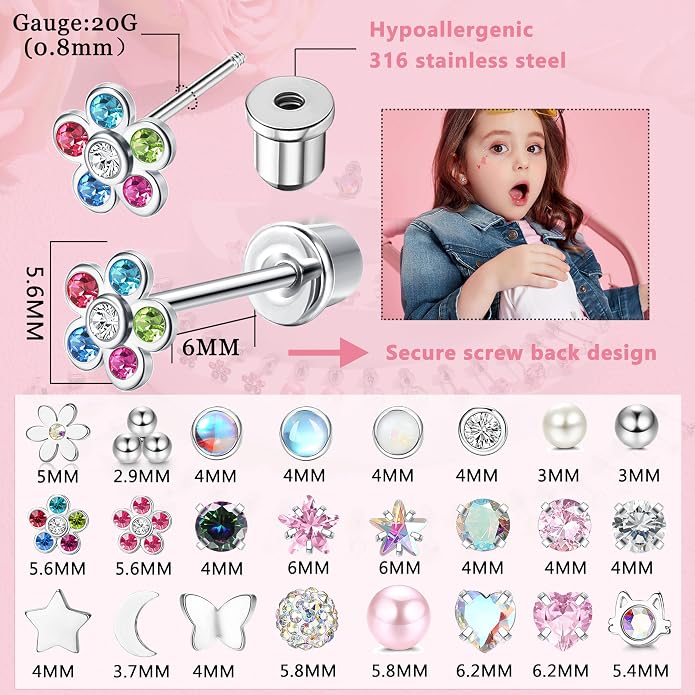 SAILIMUE 24 Pairs Hypoallergenic Screw Back Earrings