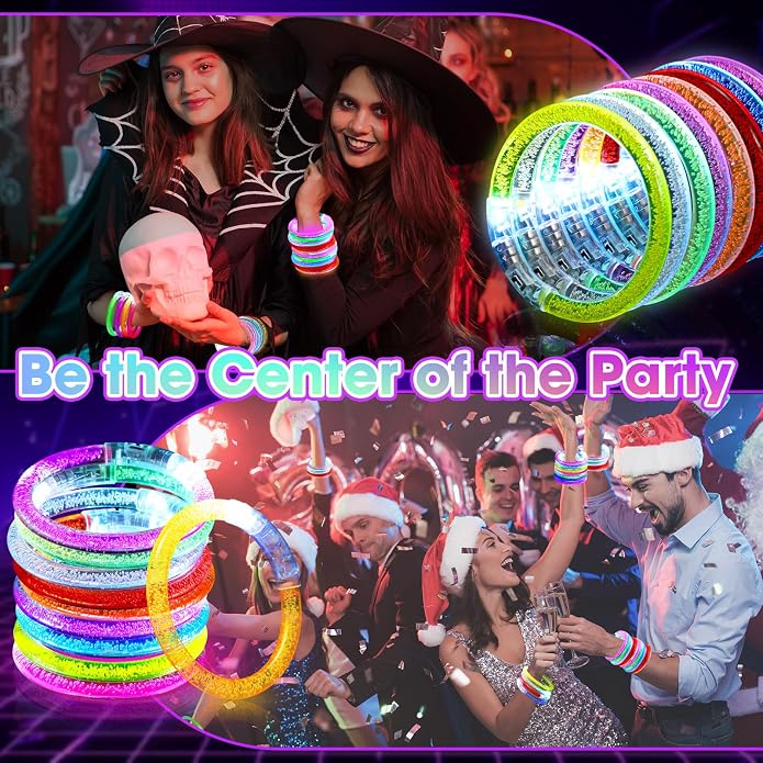 Junkin Glow Sticks Bracelets Glow in The Dark Bracelets LED Flashing Light Up Neon Supplies for Light Up Rave Concert Birthday Carnival Party Favors