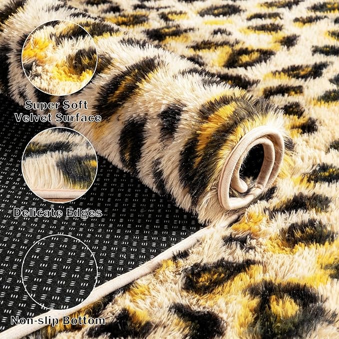 Large Area Rugs for Living Room Bedroom 6x9 Cheetah Fluffy Shag Rugs | Ultra Soft Leopard Shaggy Plush Fuzzy Modern Indoor Throw Floor Carpet for Kids Girls Boys Dorm Nursery Home Decor Aesthetic
