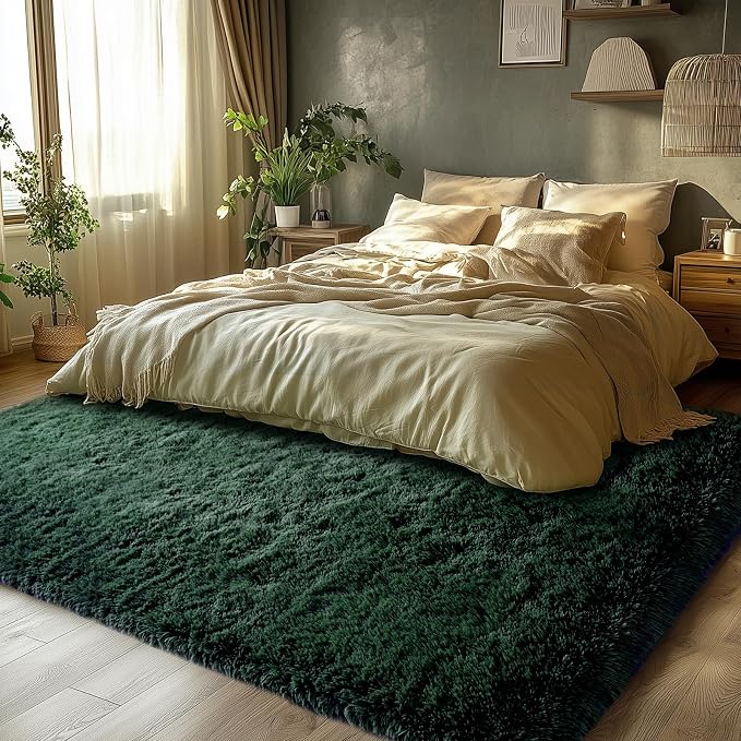 Topmaxcs Green Shag Bedroom Rug - 5x8: Fluffy Area Rug