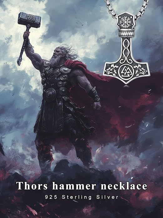 Viking Necklace Triple Horn of Odin/Wolf/Thor Hammer Necklace Viking Pendant Norse Jewelry Gifts for Man