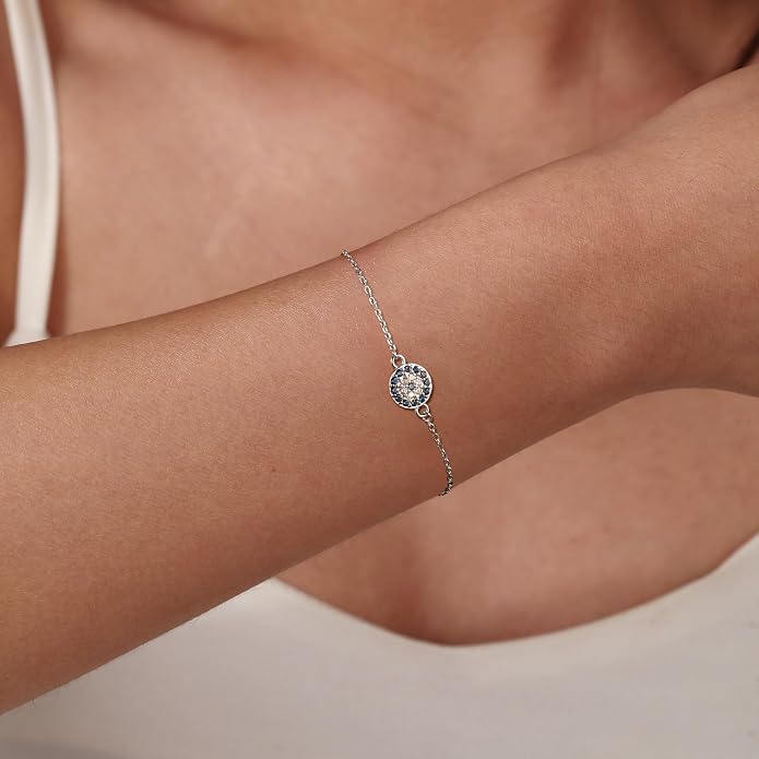 SUYACS Gold Evil Eye Bracelet for Women 925 Sterling Silver Small Blue Cubic Zirconia Eye Link Bracelet Tears of Angels Friendship Charm Chain Bracelet Birthday Jewelry Gifts to Daughter Friends