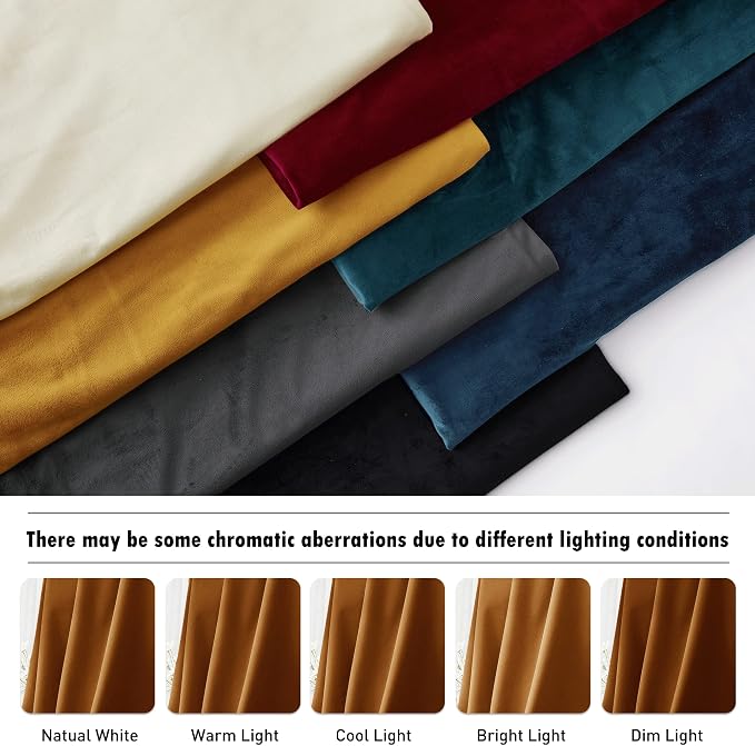 RYB Home Heavy Duty Velvet Curtains & Drapes, Room Darkening Noise Reducing Window Treatment for Living Room Bedroom Privacy Draft Block Shades for Stuido, Golden Oak, W52 x L72 inch, 2 Panels