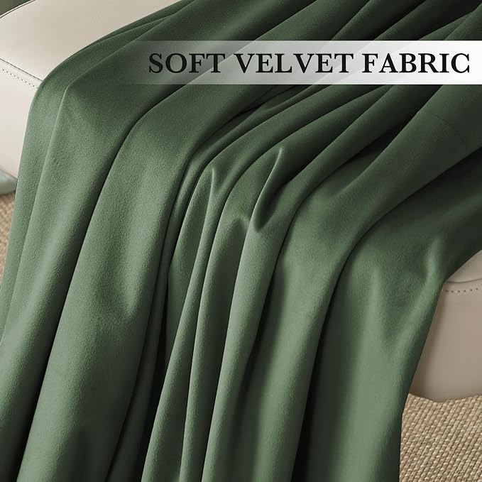 RYB HOME Army Green Velvet Curtains for Bedroom Living Room, Thermal Insulated Privacy UV Heat Blocking Luxurious Soft Rod Pocket Back Tab Drapes for Nursery, 52" W x 120" L, 2 Panels