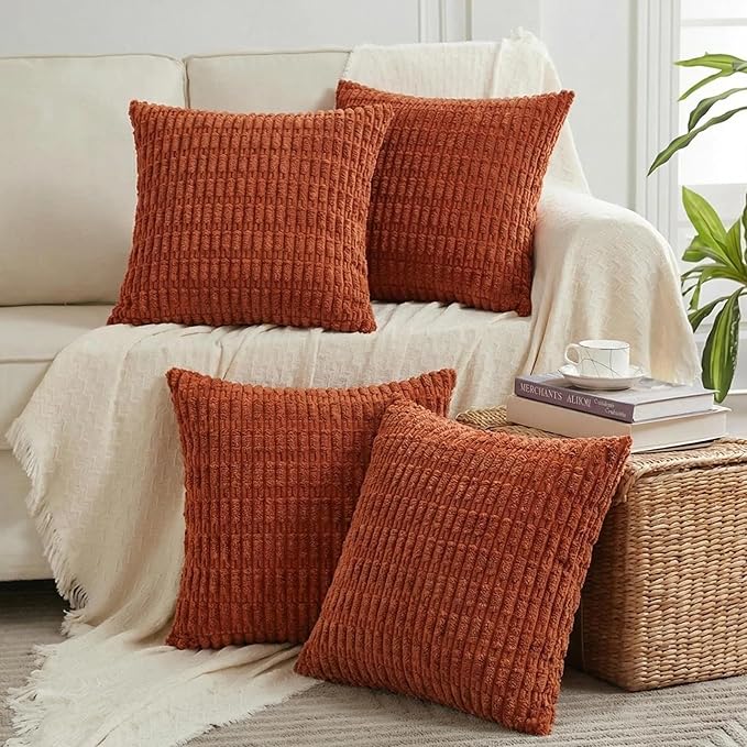 Fancy Homi 4 Packs Decorative Throw Pillow Covers for Living Room Couch Bed, Modern Farmhouse Boho Home Décor Accent Cushion Case, 26" x 26", Burnt Orange