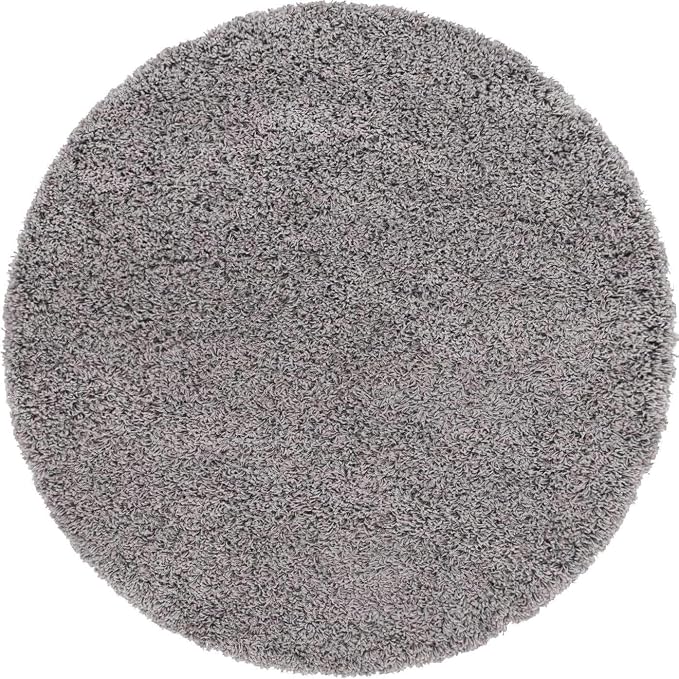 Unique Loom Solid Shag Collection Area Rug (4' 1" Round, Cloud Gray)