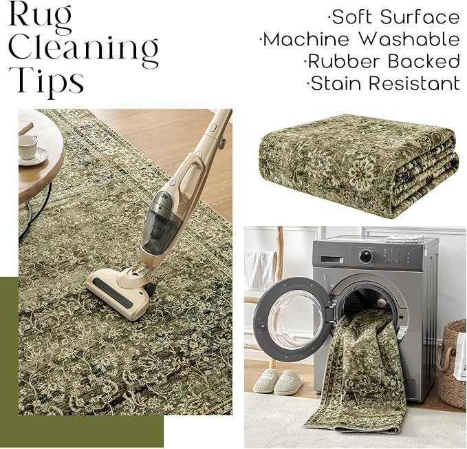 Olive and Tan Boho Front Door Mat for Indoor Entrance Washable Non Slip Cute Vintage Floral Aesthetic Area Rugs for Entryway Entry 4x6