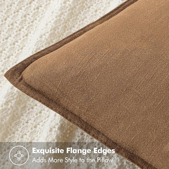 MIULEE Decorative Linen Lumbar Pillow Covers 12x20 Inch Brown | Boho Farmhouse Fall Autumn Couch Throw Pillows for Bed, Pack of 2 Accent Modern Pillowcases, Sofa Livingroom Home Decor