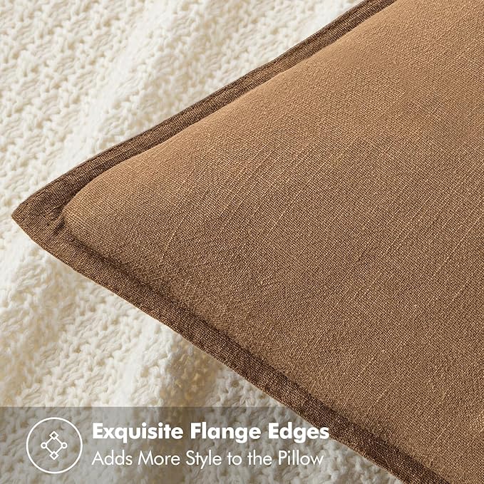 MIULEE Decorative Linen Pillow Covers 18x18 Inch Brown | Boho Farmhouse Fall Autumn Couch Throw Pillows for Bed, Pack of 2 Accent Modern Pillowcases, Sofa Livingroom Home Decor