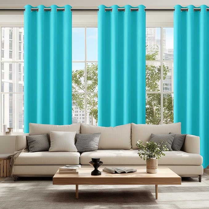 Hiasan Blackout Curtains for Bedroom, 52 x 84 Inches Long - Thermal Insulated & Light Blocking Window Curtains for Living Room, 2 Drape Panels Sewn with Tiebacks, Turquoise