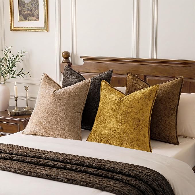 a moment Throw Pillow Covers 16X16 Inch 4 Packs,Soft Velvet Decorative Pillow Cases with 3D Ice Flower,Texture Modern Accent Cushion Covers for Sofa Couch Home Decor Dusty Gold