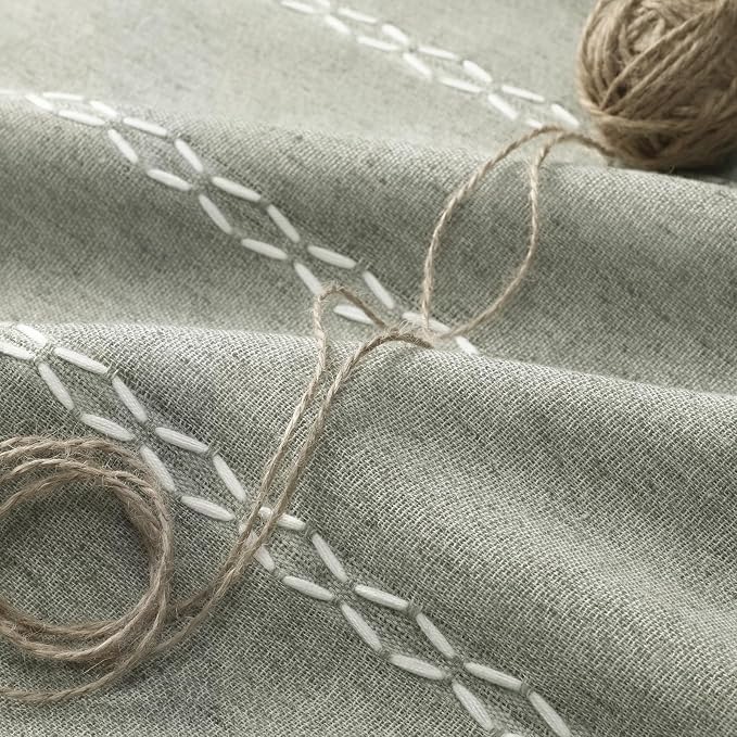 Boho Blackout Curtains 96 Inches Long Sage Green Linen Blend 2 Panels with Tassels and Cotton Embroidery, Farmhouse Vintage Rustic Rod Pocket Drapes for Living Room or Bedroom