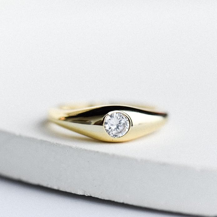 espere 14K Gold Thin Dome Ring for Women | Gold Pinky Ring Minimalist Signet Ring