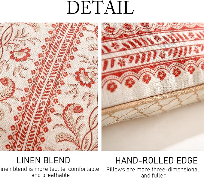 ISAENNE Designer Linen Throw Pillow Cover,Set of 2,20"x12"-Chamonix A | Vintage Elegant Rectangle Pillow Cover,Concealed Zipper Design,Floral Pattern,Sofas,Bedroom,Living Room,Lounge Chairs