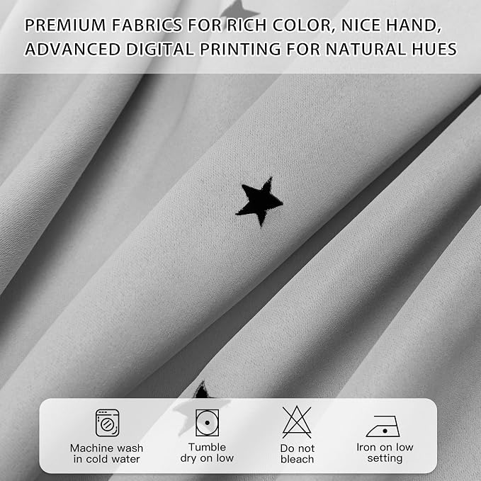 XiDi Grey Curtains for Bedroom Living Room 90 Inches Long 2 Panels Thermal Insulated Kids Curtain Hollow-Out Star Window Nursery Curtains Boys Grommet Modern Window Treatments Light Grey W52 x L90