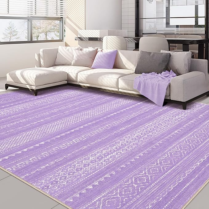 Nakagishi Purple Rug for Bedroom Girls: 5x7 Washable Boho Large Neutral Area Rug Cute Soft Modern Indoor Floor Non-Slip Accent Carpet for Living Room Nursery Kids Playroom Dorm Preppy Baby Room Decor