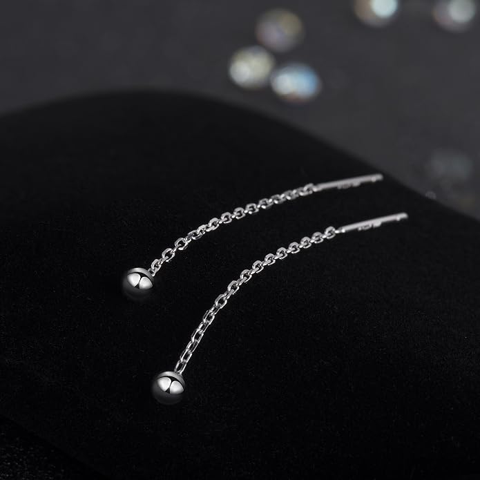 S.Leaf Threader Earrings for Women 925 Sterling Silver Gold Plated Hypoallergenic Backless Ardant Chain Duster Tassel Drop Double Piercing Pull Through Earrings for Women Trendy