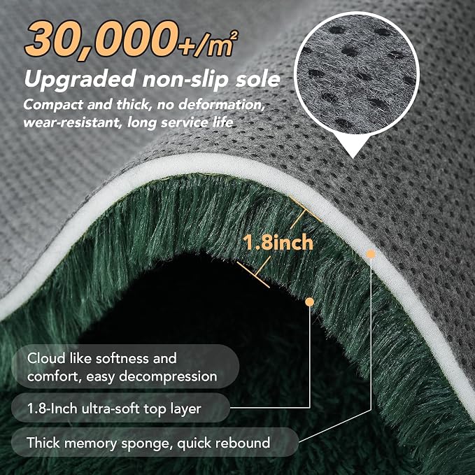 Topmaxcs Green Shag Bedroom Rug - 5x8: Fluffy Area Rug