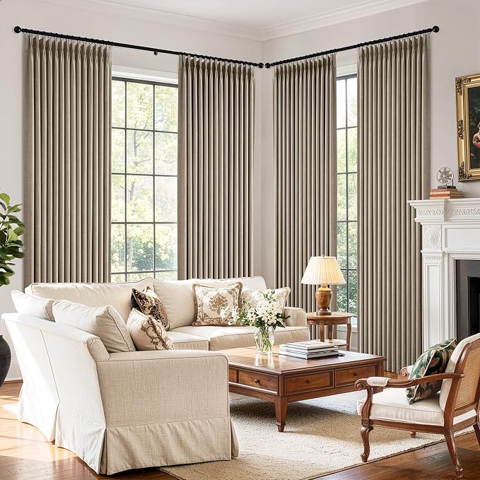 MIULEE Pinch Pleated 100% Blackout Curtains 40"x96" Burlywood Birch 4 Panel | Thick Linen, Memory Trained Pleat, Back Tab Double Layer Drapes, Thermal Insulated, Curtain for Bedroom Living Room Darkening