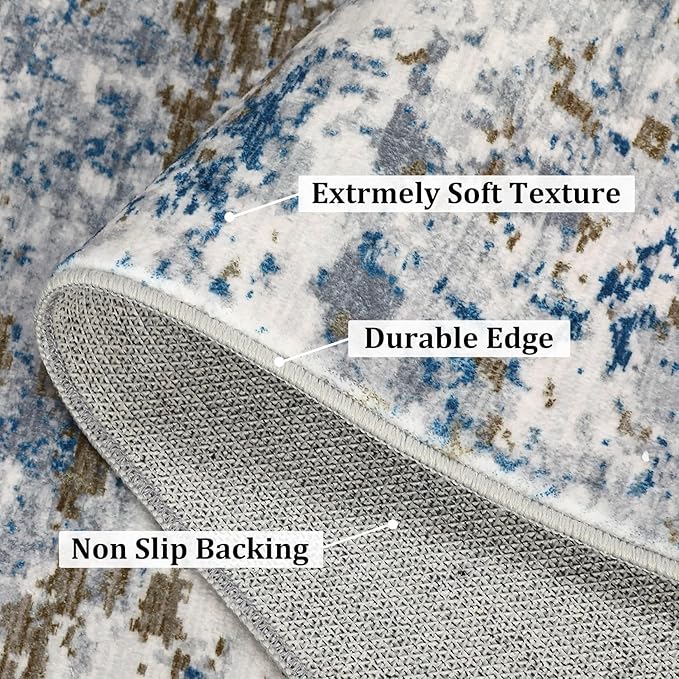 ROYHOME 2x6 Modern Abstract Runner Rug for Hallway Kitchen Bathroom, Navy | Non Slip Soft Machine Washable Stain Resistant Rugs Low Pile Non Shed Rug