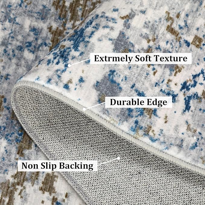 ROYHOME 8x10 Modern Abstract Rug Faux Wool Accent Ultra Soft Rug Non Slip Non Shedding Large Washable Rug for Living Room Bedroom Dining Room Office Home, Navy
