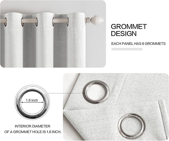 MIULEE Linen Textured Curtains Solid 100% Blackout for Bedroom Thermal Insulated Heathered White Grommet Room Darkening Curtains & Drapes Luxury Decor for Living Room 52 x 72 Inch (2 Panels)