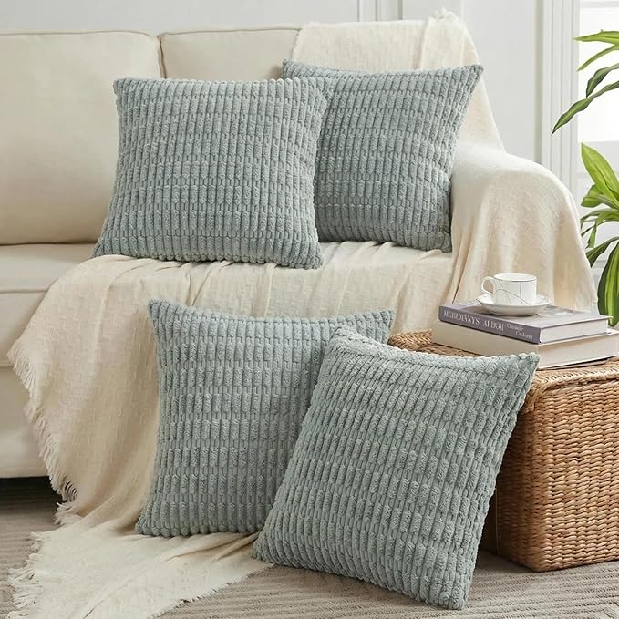 Fancy Homi 4 Packs Decorative Throw Pillow Covers for Living Room Couch Bed, Modern Farmhouse Boho Home Décor Accent Cushion Case, 14" x 14", Grey Blue