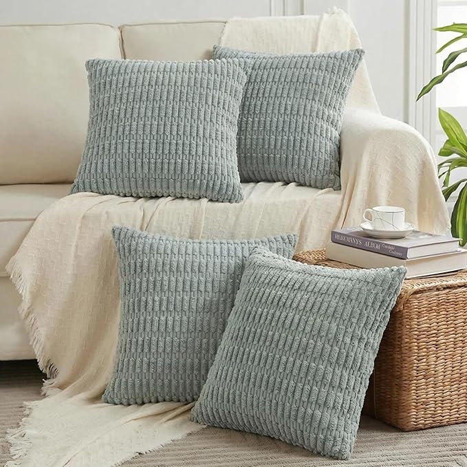 Fancy Homi 4 Packs Decorative Throw Pillow Covers for Living Room Couch Bed, Modern Farmhouse Boho Home Décor Accent Cushion Case, 24" x 24", Grey Blue