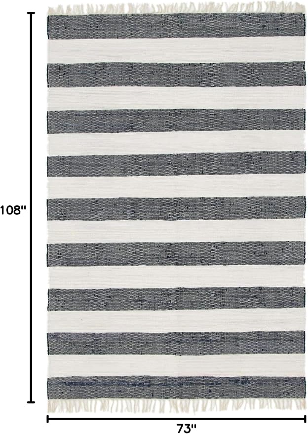 Unique Loom Chindi Rag Collection Area Rug - Striped (6' 1" x 9' Rectangle, Navy Blue/ Ivory)