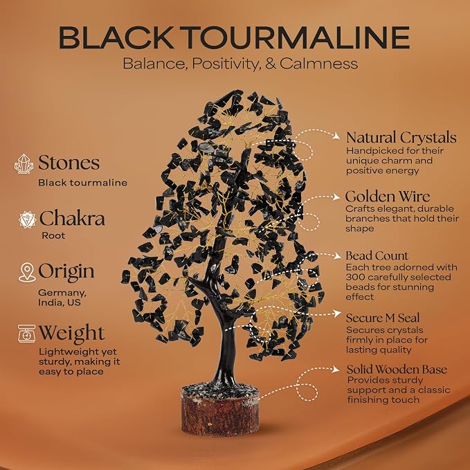 Black Tourmaline Crystal Tree of Life, Chakra Pendant Gemstone Tree, Chakra Healing Tree for Home Decor, Gifts for Women, Bonsai Trees for Positive Energy, Office Desk Decor, Room Decor 10-12"
