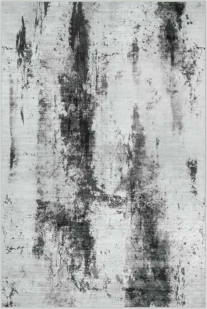 5x7 Area Rugs Washable Rug: Modern Abstract Living Room Rug Soft Anti-Skid Thin Carpet Indoor Floor Non-Shedding Carpets for Bedroom Dining Room Farmhouse Nursery Home Office Black White Grey