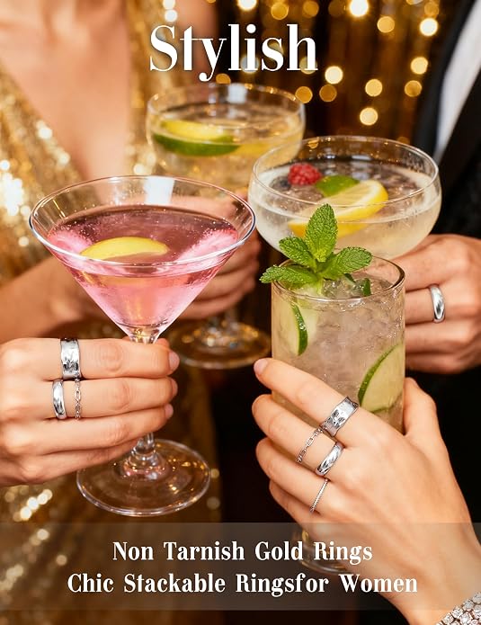 FIASASO Chunky Gold Rings for Women Non Tarnish - 4Pcs 14K Gold Plated Dainty Stackable Ring Set Trendy Hypoallergenic Thick Dome Statement Finger Knuckle Rings Pack Size 5-10