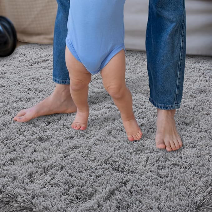 Dssimo Area Rug for Living Room 4x6 Grey Rugs for Bedroom, | Soft Fluffy Shag Non-Slip Carpet for Kids,Girls Boys and Teens Decorations Aesthetic for Dorm Nursery Classroom