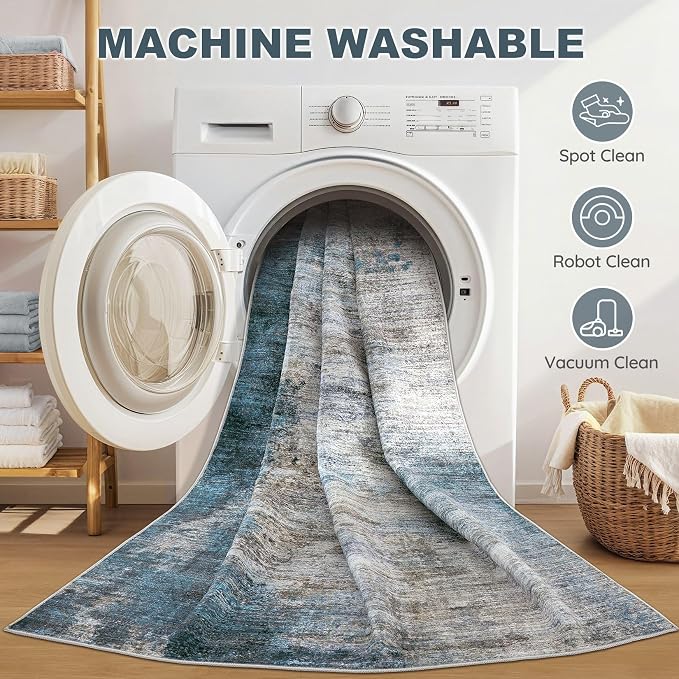 DMOYEST 6x9 Area Rug - Washable & Non Slip Indoor Rug for Living Room, Kid & Pet Friendly Abstract Low Pile Soft Carpet for Bedroom and Dining Room - Dark Grey