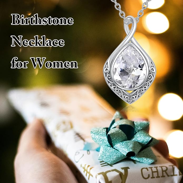 PELOVNY Celtic Knot Necklaces for Women 925 Sterling Silver Gemstone/Birthstone Teardrop Infinity Necklace Irish Celtic Pendant Jewelry Gifts for Mom Daughter Wife
