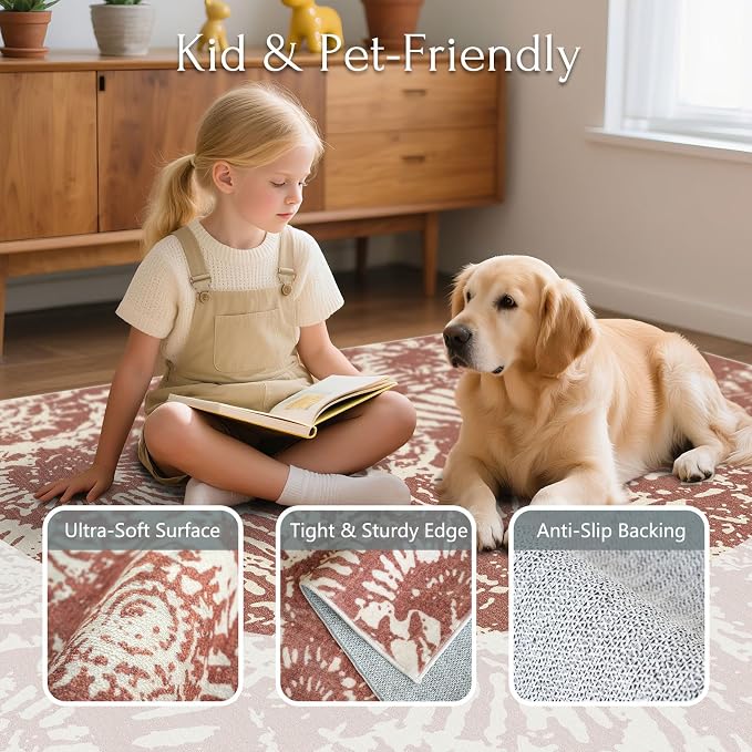 BLISSA Washable 3x5 Entryway Rug - Ultra Thin Terracotta Modern Non-Slip Small Door Mat Indoor Entrance Soft Geometric Boho Neutral Abstract Area Rugs for Bedroom Bathroom Dorm Kitchen Mudroom Foyer