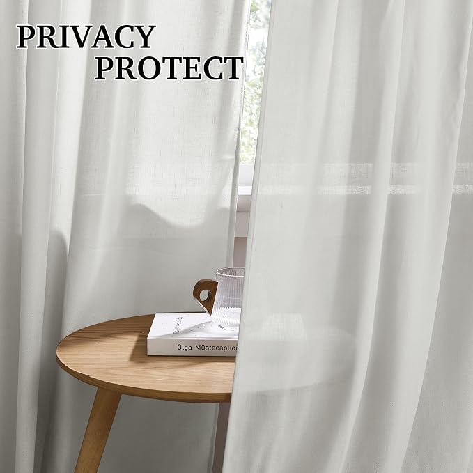 RYB HOME Grey Linen Sheer Curtains 84 inches Long, Linen Textured Semi Sheer Flowy Privacy Blind Shade for Dormitory Sliding Glass Door, W 52 x L 84 inches, 2 Panels Set