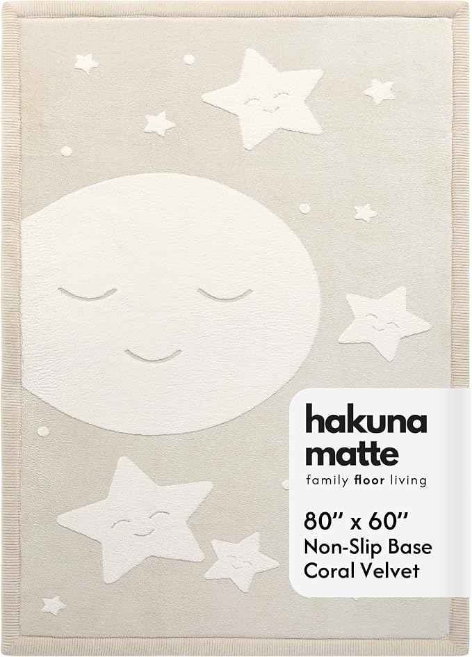 Hakuna Matte CloudRise Baby Play Mat for Floor 60" x 80" Moon & Stars