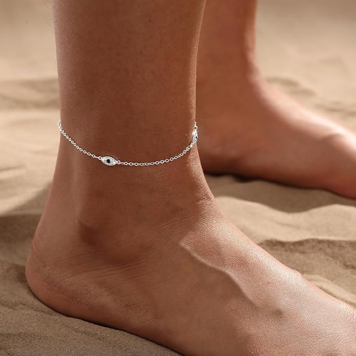 Ankle Bracelets for Women 14K Gold/Silver Plated Cross Heart Bead Anklet Waterproof Adjustable Chain Non Tarnish Cute Boho Trendy Dainty Summer Beach Foot Jewelry Gift for Her