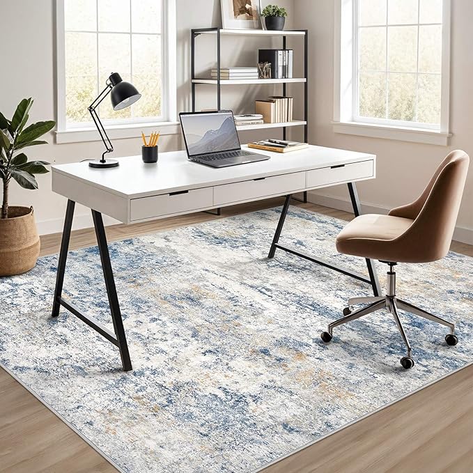 DMOYEST Area Rug Living Room Rugs - 10x14 Abstract Large Soft Indoor Washable Rug Neutral Modern Low Pile Carpet for Bedroom Dining Room Farmhouse Home Office - Blue