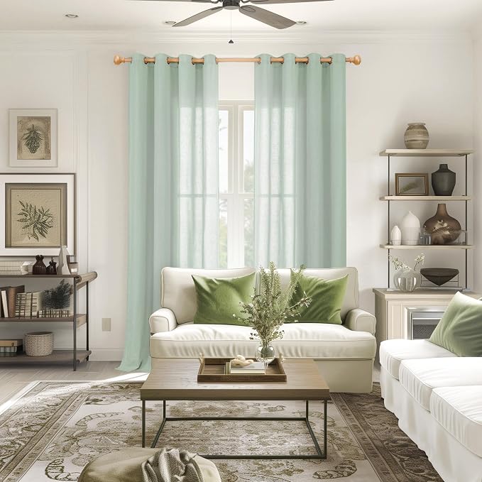 YoungsTex 90 Inches Length Linen Curtains for Living Room 2 Panels, Grommet Sage Green Textured Natural Drapes Light Filtering for Dining Bedroom Farmhouse Lightweight, 52 X 90 Inch